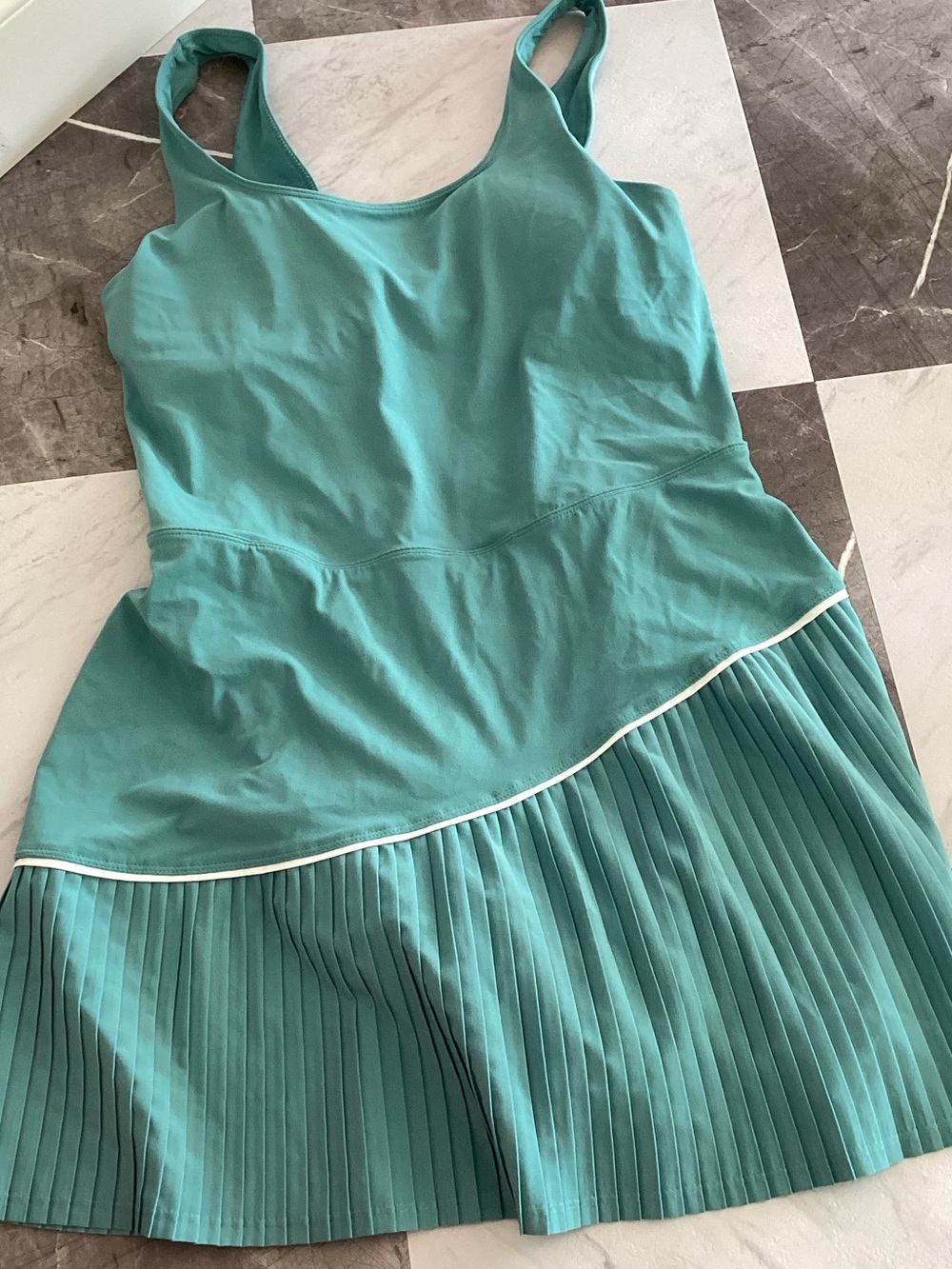 JoyLab Teal Athletic Pleated Dress with White Trim